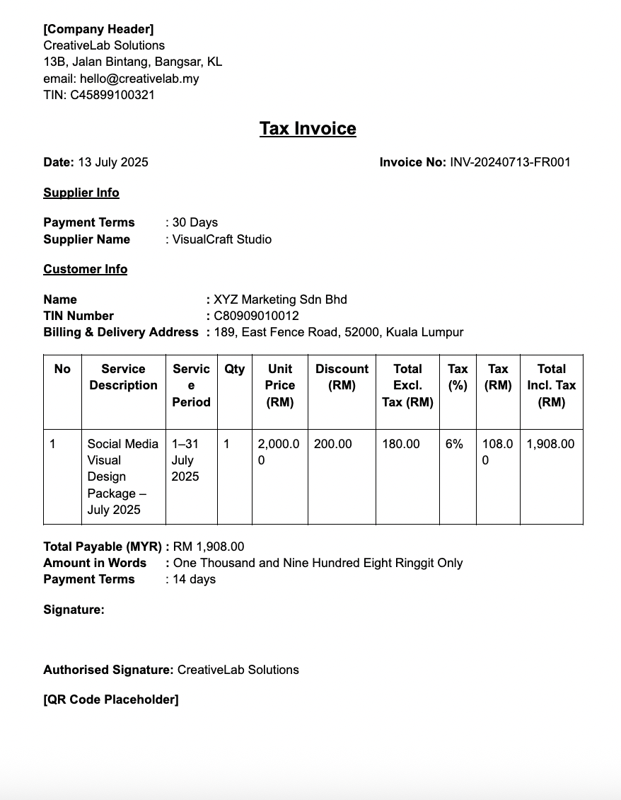 Services/Freelancer e-Invoice Template